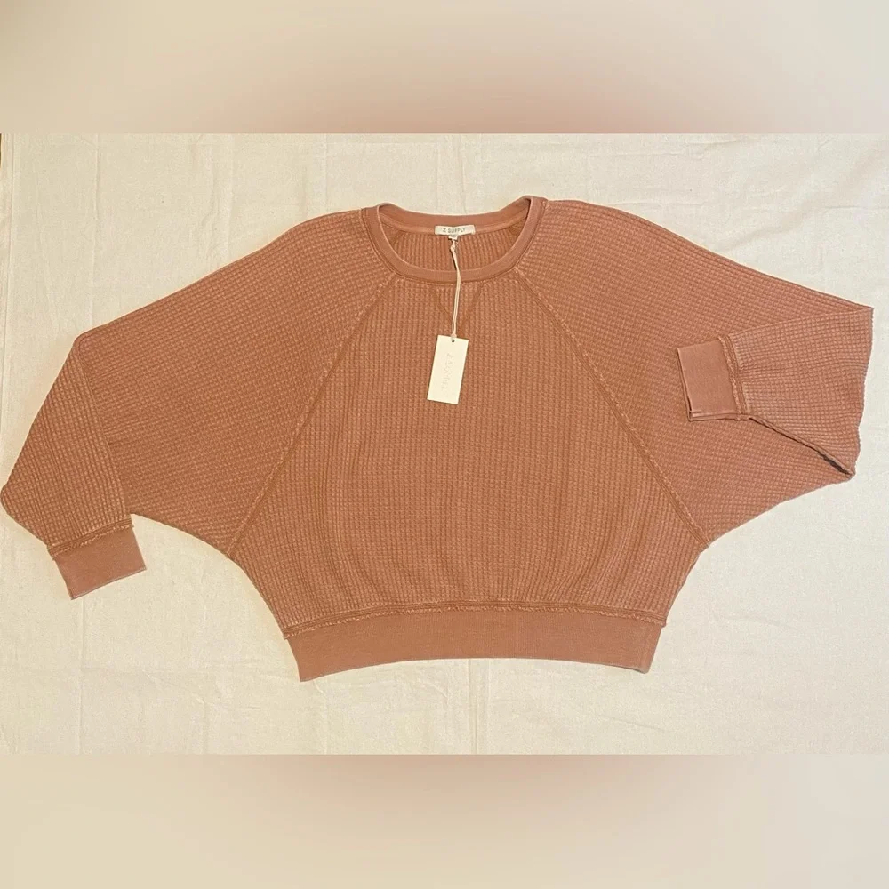 Z Supply Claire Waffle Long Sleeve - Russet - Picture 6 of 14